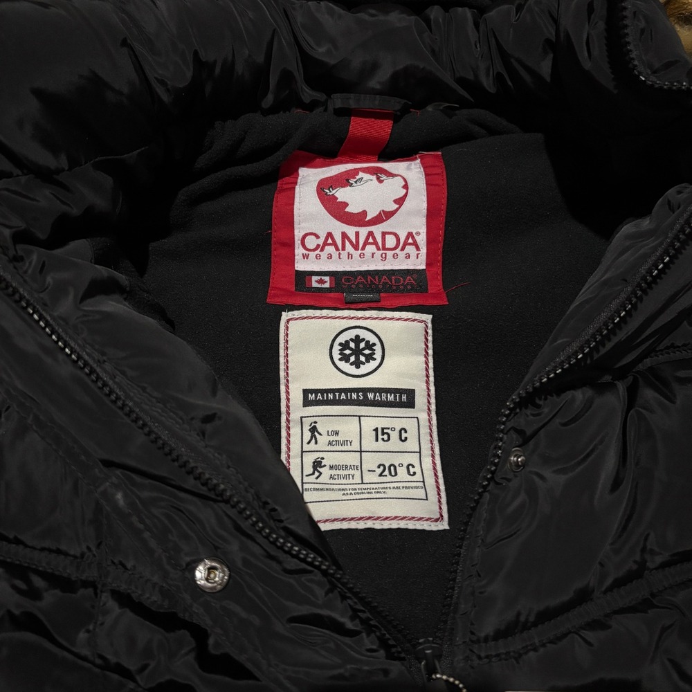 New Canada Weathergear Puffer Vest Women L Black Hooded Faux Fur Trim Trimmed - Picture 5 of 6